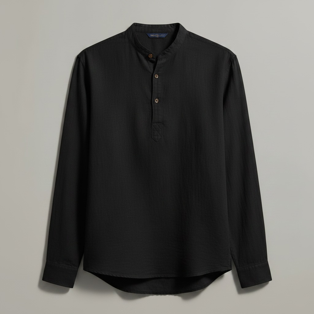 Camisa Henley de Linho Masculina | Manga Longa Relaxada