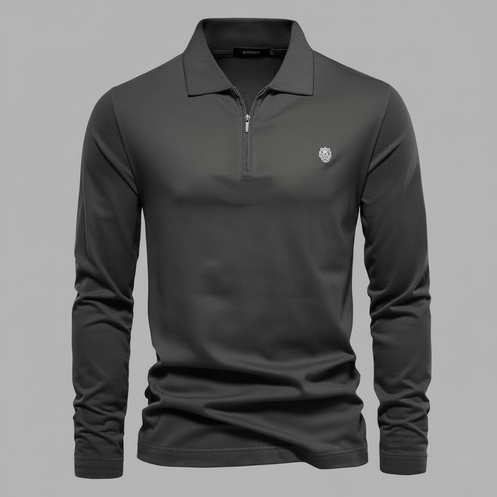 Poloshirt Masculino Manga Longa com Zíper e Gola Estruturada