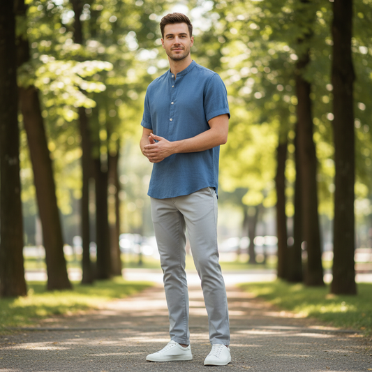 Camisa Capri | Camisa de Linho Masculina Casual Manga Curta