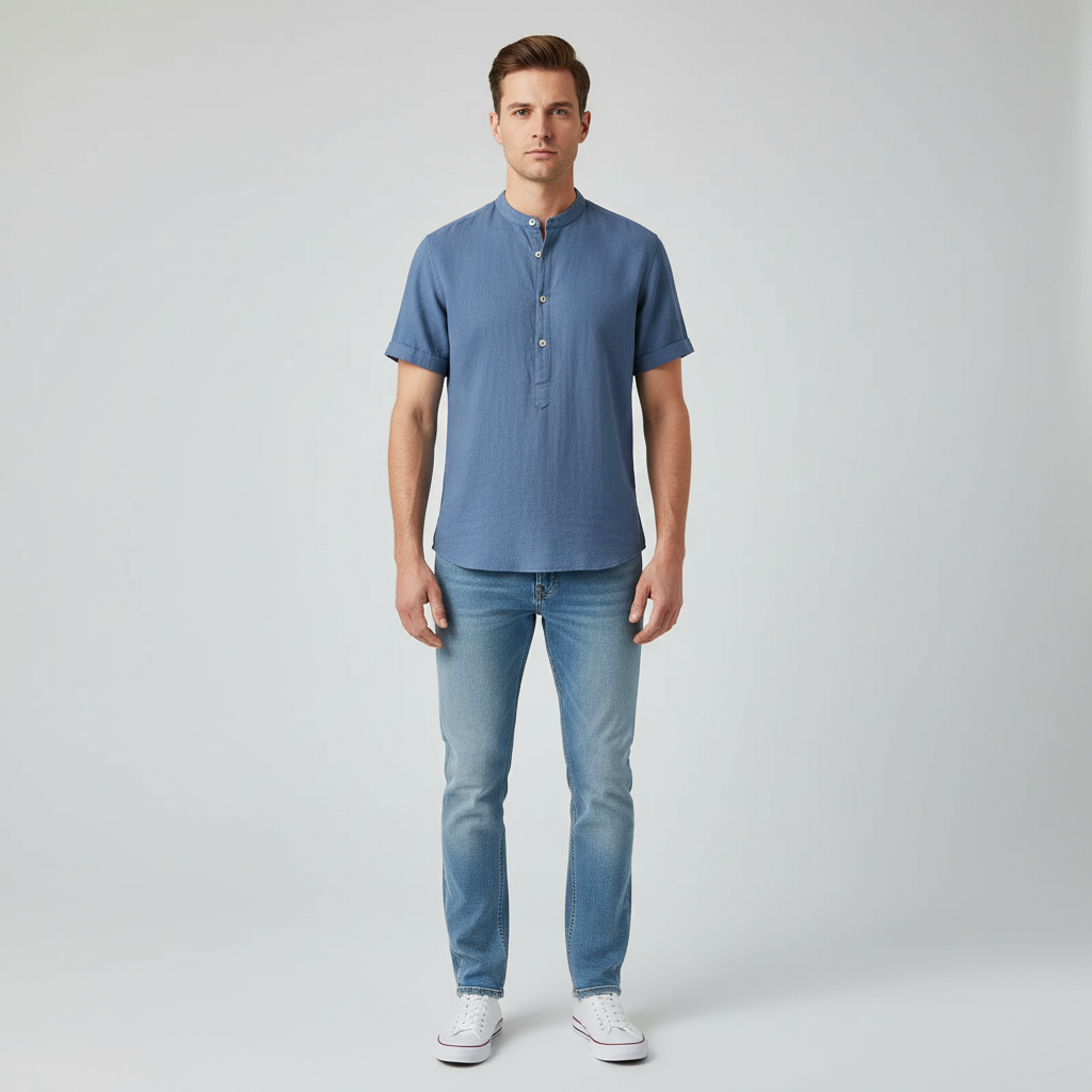 Camisa Capri | Camisa de Linho Masculina Casual Manga Curta