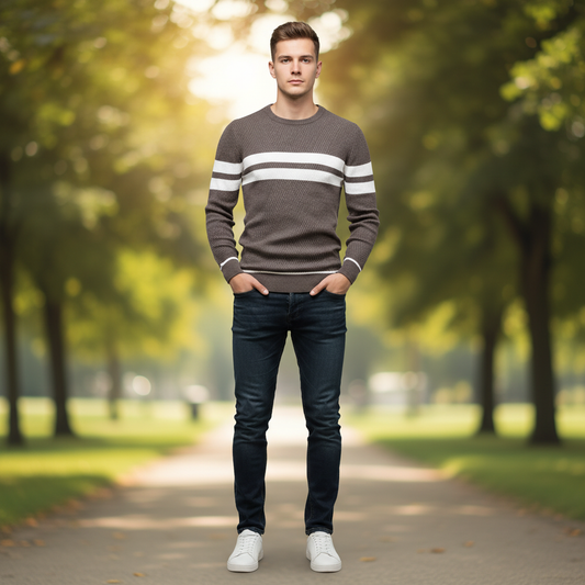 Suéter Elegante Listrado | Suéter Masculino Casual