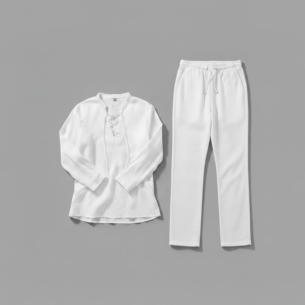 Conjunto Masculino de Linho Milo | Camisa Henley e Calça Casual