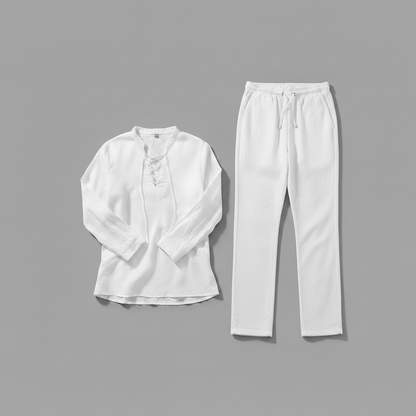 Conjunto Masculino de Linho Milo | Camisa Henley e Calça Casual