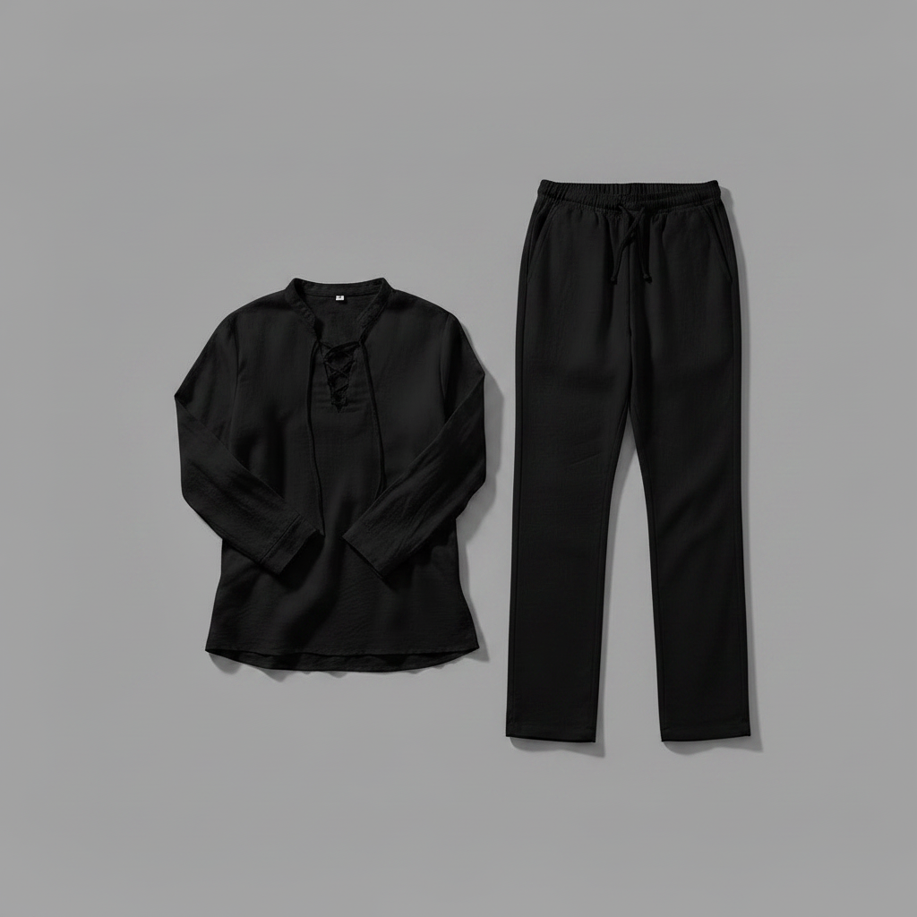 Conjunto Masculino de Linho Milo | Camisa Henley e Calça Casual