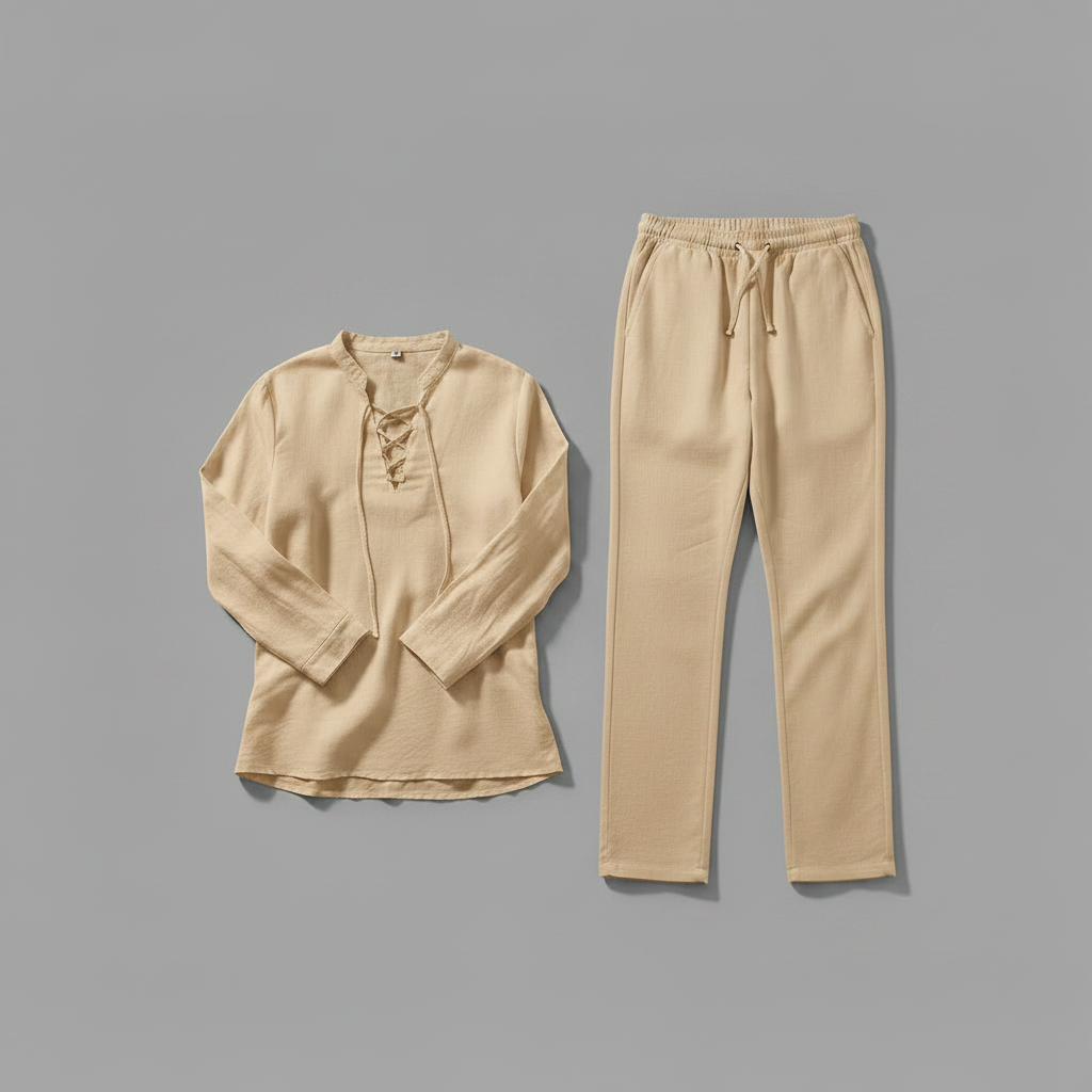 Conjunto Masculino de Linho Milo | Camisa Henley e Calça Casual
