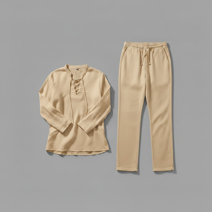 Conjunto Masculino de Linho Milo | Camisa Henley e Calça Casual