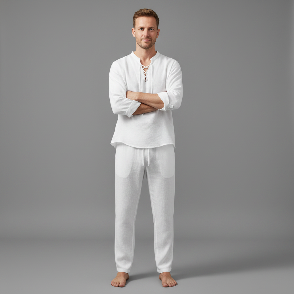 Conjunto Masculino de Linho Milo | Camisa Henley e Calça Casual
