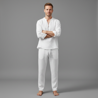 Conjunto Masculino de Linho Milo | Camisa Henley e Calça Casual