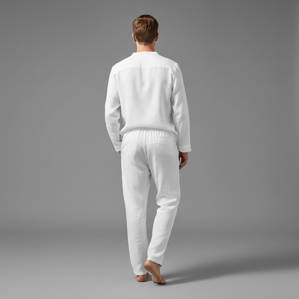 Conjunto Masculino de Linho Milo | Camisa Henley e Calça Casual