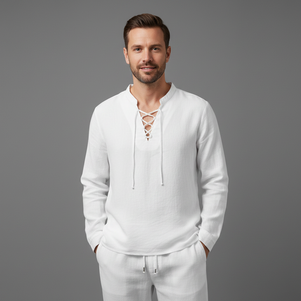 Conjunto Masculino de Linho Milo | Camisa Henley e Calça Casual