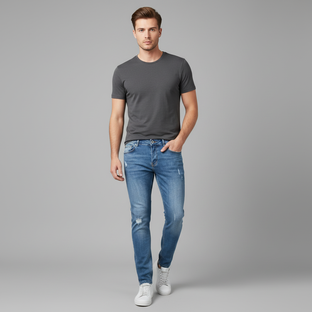 Calça Jeans Slim Fit Rasgado Masculino | Calça Casual Confortável