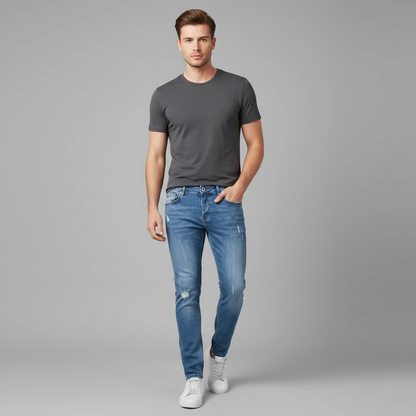 Calça Jeans Slim Fit Rasgado Masculino | Calça Casual Confortável