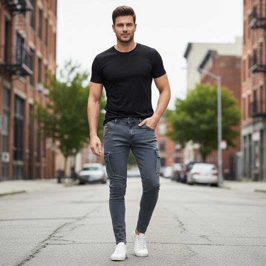 Cargojeans Masculino com Múltiplos Bolsos para Todas as Estações
