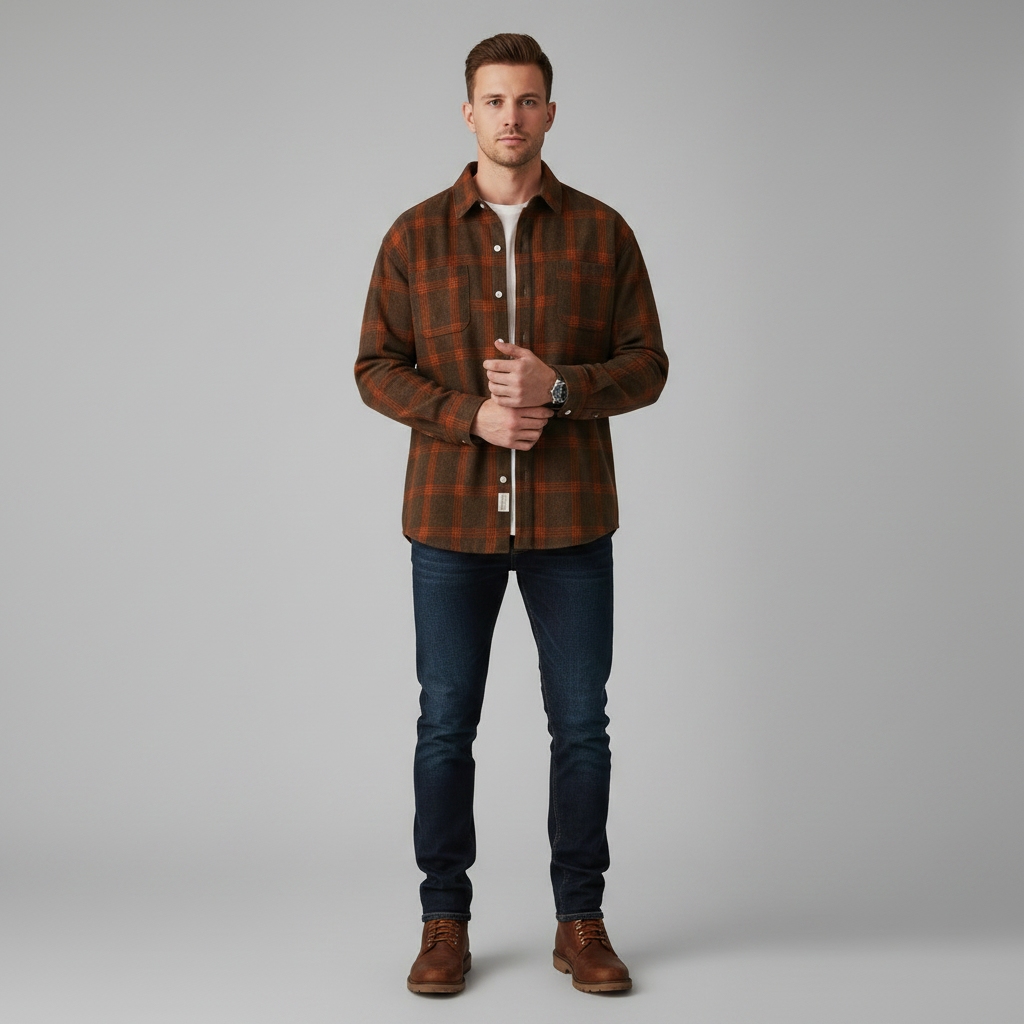 Camisa Xadrez Masculina Manga Longa com Bolsos | Camisas Homem