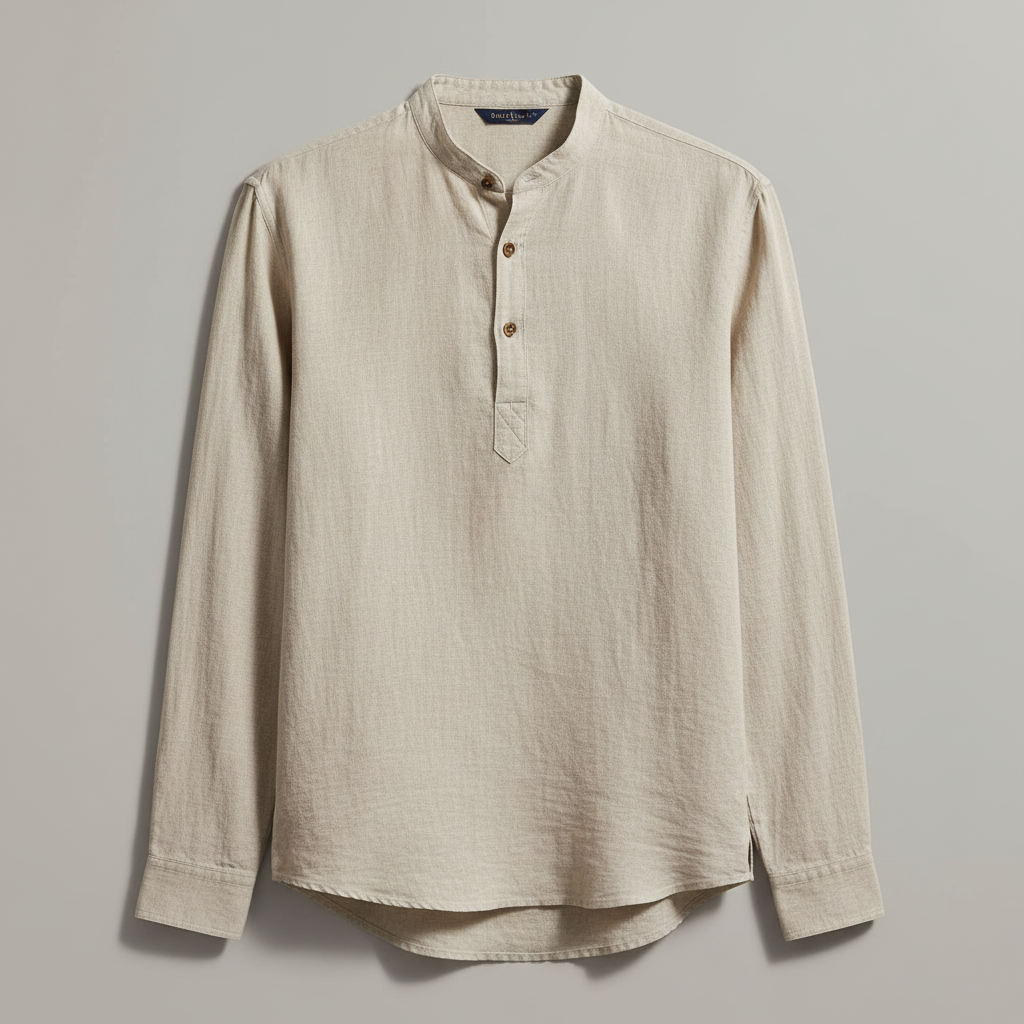 Camisa Henley de Linho Masculina | Manga Longa Relaxada
