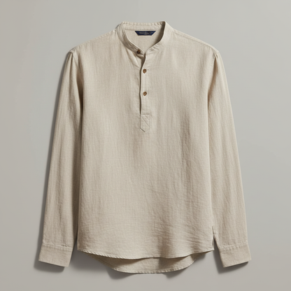 Camisa Henley de Linho Masculina | Manga Longa Relaxada