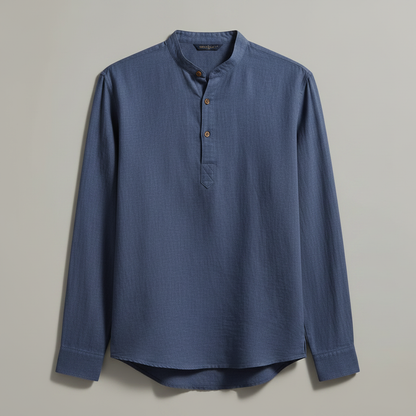 Camisa Henley de Linho Masculina | Manga Longa Relaxada