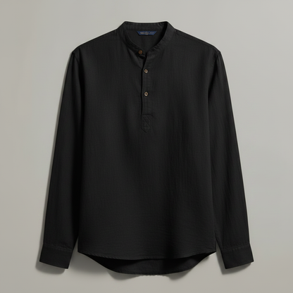 Camisa Henley de Linho Masculina | Manga Longa Relaxada