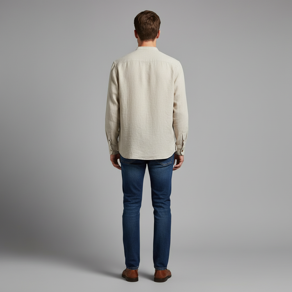 Camisa Henley de Linho Masculina | Manga Longa Relaxada