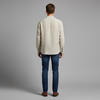 Camisa Henley de Linho Masculina | Manga Longa Relaxada