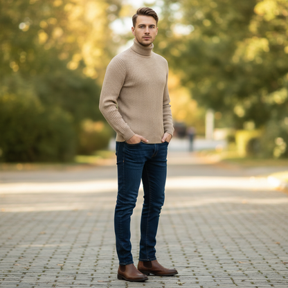Suéter Masculino Gola Alta Canelado | Slim Fit Casual