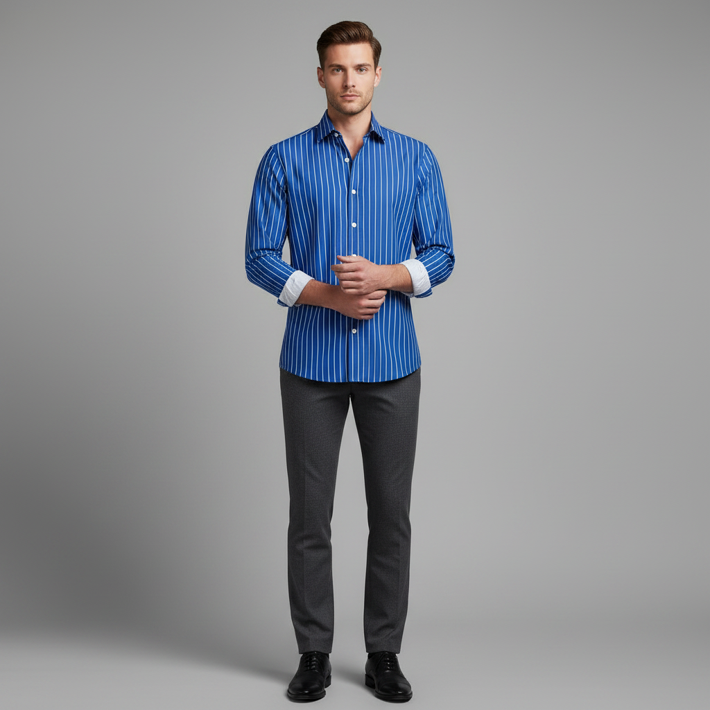 Camisa Listrada Masculina Slim Fit | Camisas Homem Elegantes