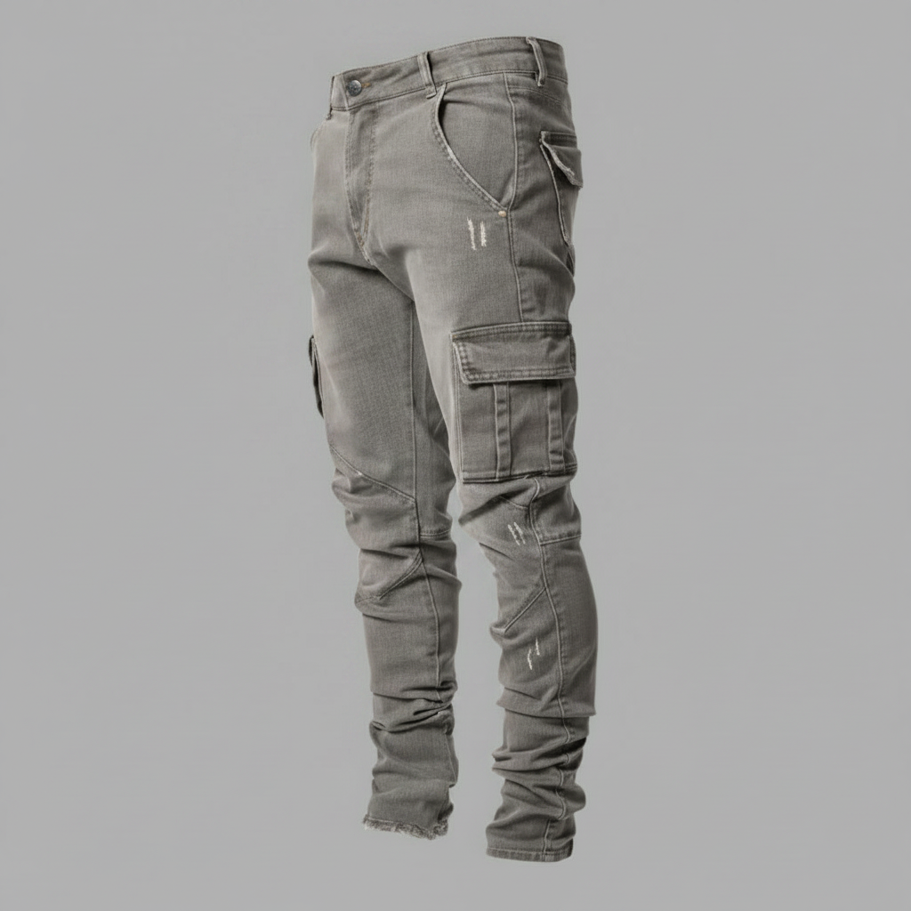 Calça Cargo Slim Fit Masculina em Denim Stretch