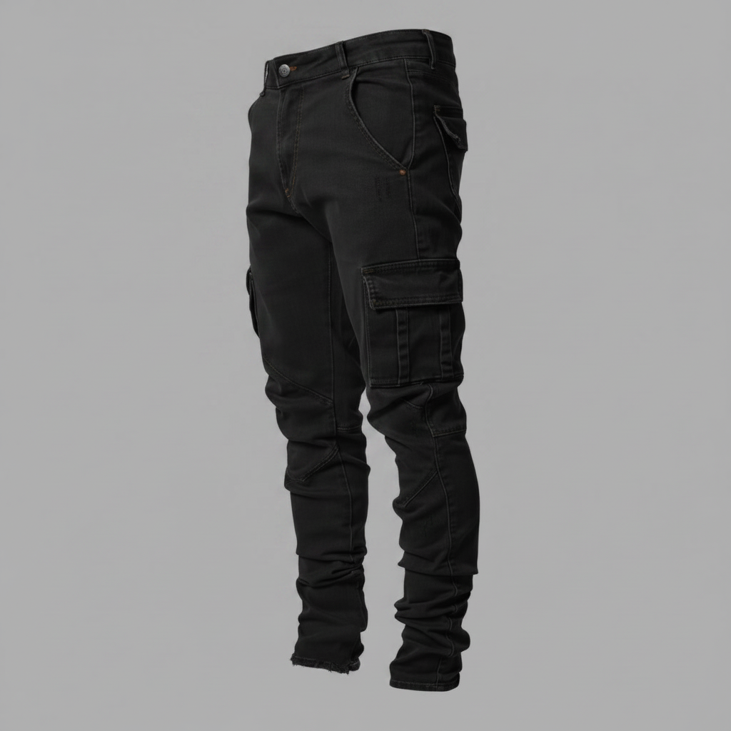 Calça Cargo Slim Fit Masculina em Denim Stretch
