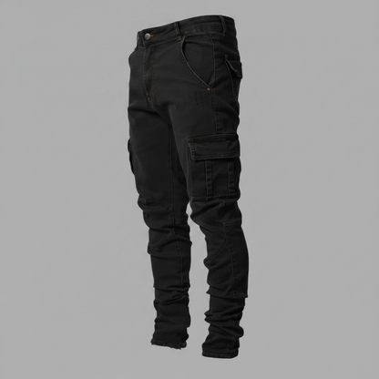 Calça Cargo Slim Fit Masculina em Denim Stretch