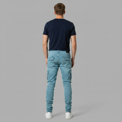 Calça Cargo Slim Fit Masculina em Denim Stretch