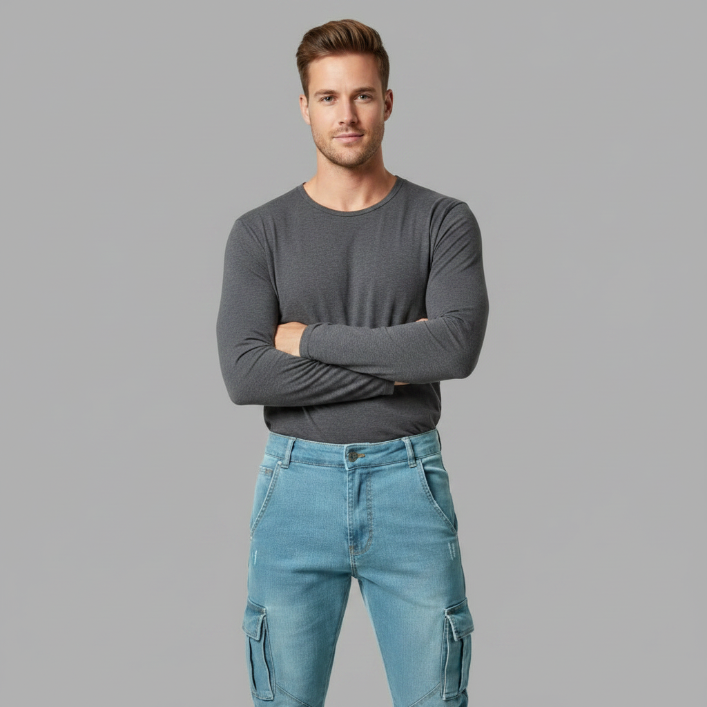 Calça Cargo Slim Fit Masculina em Denim Stretch