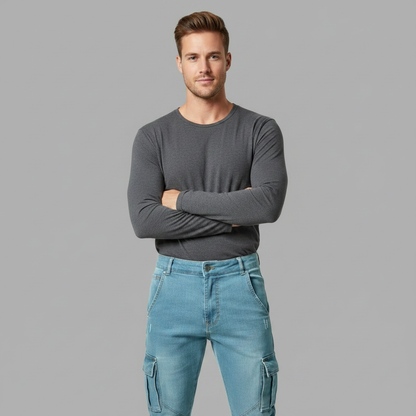 Calça Cargo Slim Fit Masculina em Denim Stretch