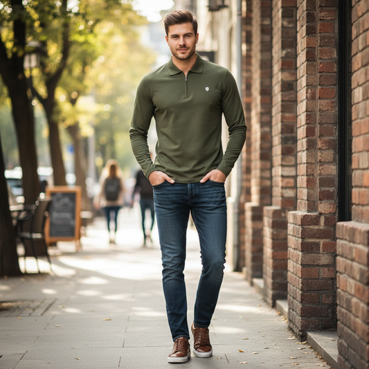 Poloshirt Masculino Manga Longa com Zíper e Gola Estruturada